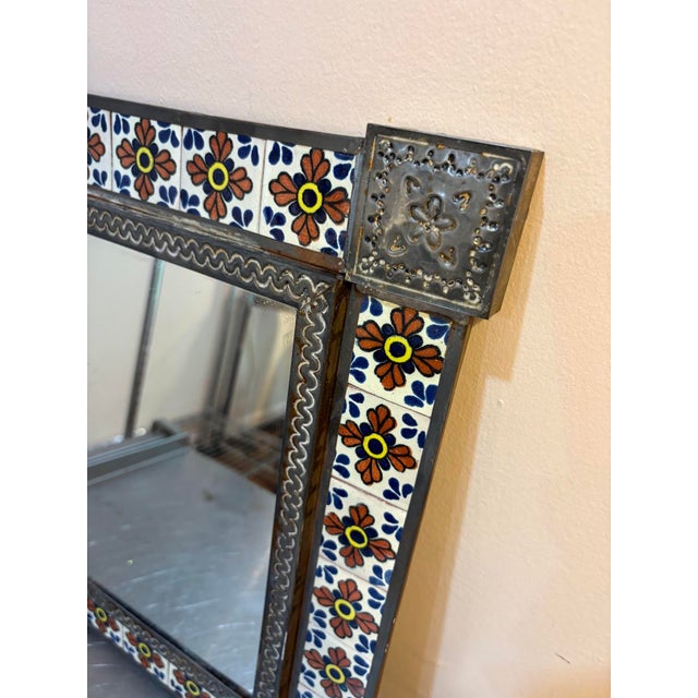 Mexican Tin & Tile Wall Mirror For Sale - Image 4 of 4