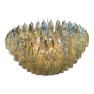Beautiful Tri-Color Poliheder Murano Glass Waterfall Chandelier For Sale