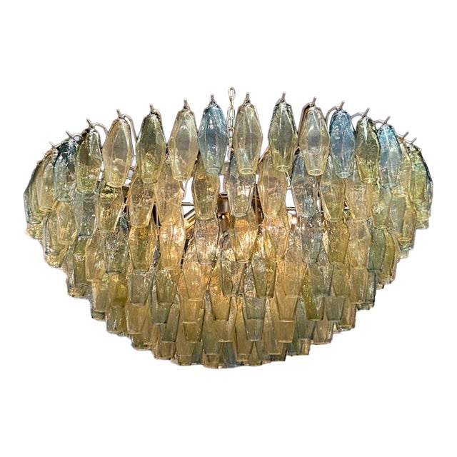 Beautiful Tri-Color Poliheder Murano Glass Waterfall Chandelier For Sale