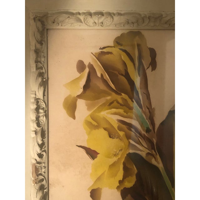 1940s Benjamin Jorj Harris Yellow Lillys Airbrushed Painting For Sale - Image 11 of 17