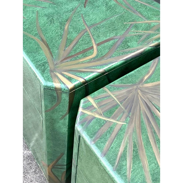 Green Vintage Boho Hand Painted Palms Dry Bar and Chest - Set of 2 For Sale - Image 8 of 15