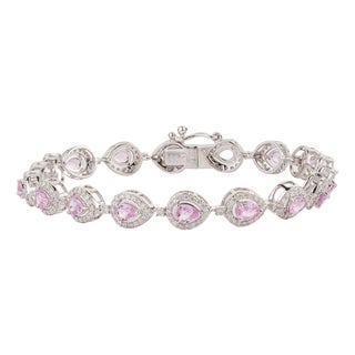 14k Gold Pear Cut 2.74ct Pink Sapphire & Diamond Byzantine Tennis Bracelet For Sale