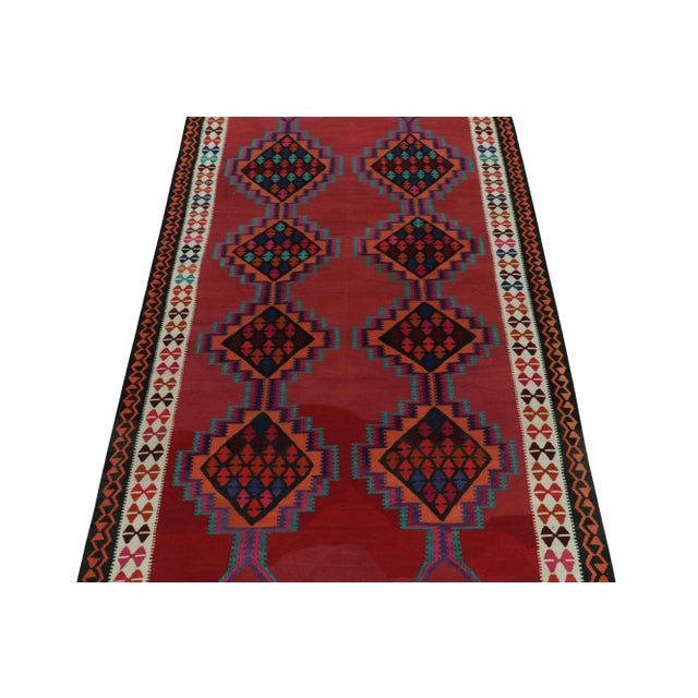 Traditional 1950s Vintage Kilim Rug in Red With Colorful Geometric Patterns For Sale - Image 3 of 7