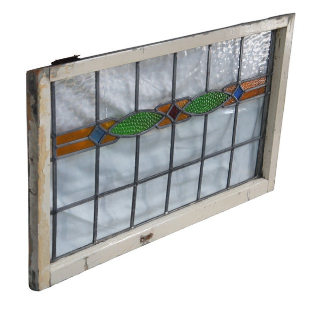 American Antique Early 20th Century Arts & Crafts Leaded Stained Glass Window Panel For Sale - Image 3 of 12
