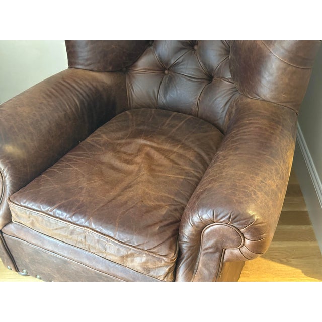 Restoration Hardware Leather Buster Chair For Sale - Image 9 of 15