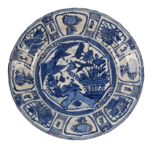 17th Century Ming Plate Chinese Kraak Dish Charger Ceramic Oriental Blue and White Porcelain