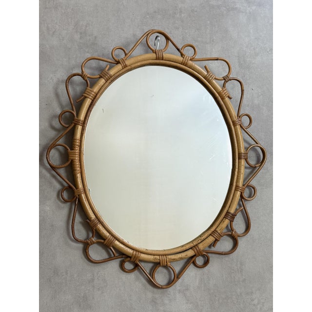 French Oval Rattan Sunburst Mirror, 1960s For Sale - Image 8 of 8