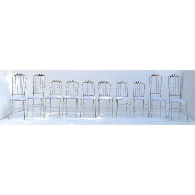 Maison Baccarat Crystal Room Restaurant Style Nickel Plated Dining Chair Set 10 For Sale - Image 12 of 13