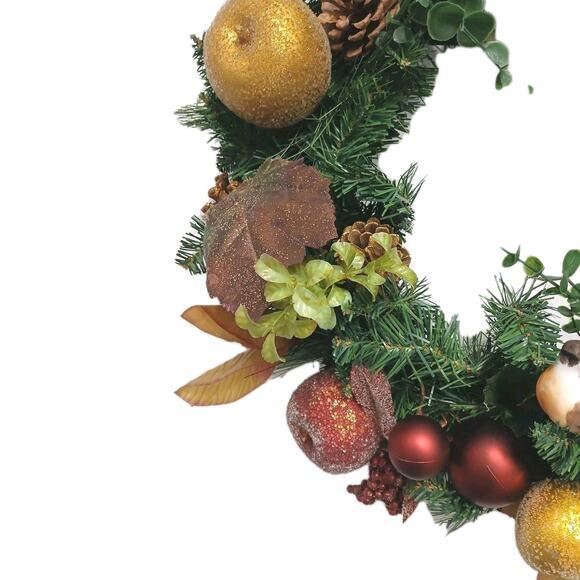 Partridge in Pear Tree Winter Door Wreath Realistic Holiday Crystal Fruit Apple For Sale - Image 16 of 16