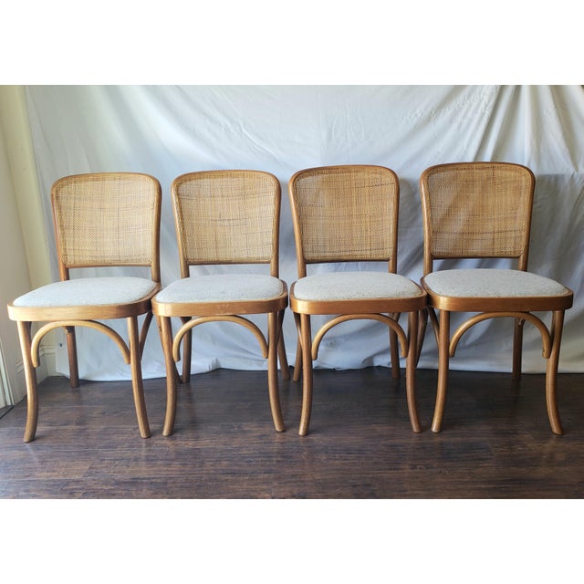 Late 20th Century 1970s Vintage Model 811 "Prague" Style Bentwood & Cane Dining Chairs - Set of 4 For Sale - Image 5 of 18