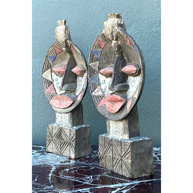 Vintage Boho Tribal Masks - Set of 2 For Sale - Image 12 of 12