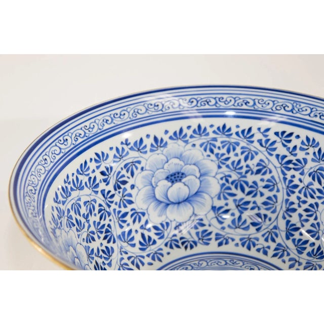Vintage Maitland Smith Blue and White Large Porcelain Bowl in Floral Pattern For Sale - Image 11 of 13