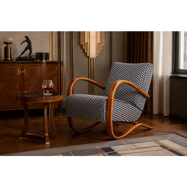 Wood Czech Art Deco Beech Armchair attributed to J. Halabala for Up Zavody, 1930s For Sale - Image 7 of 14