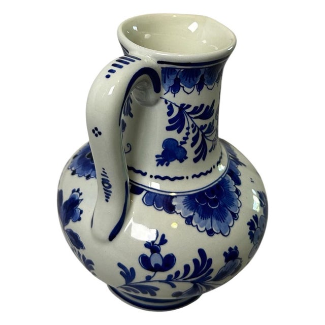 Ceramic Hand-Painted Blue and White Pitcher Vase by C.M. Albers for Royal Delft, 1978 For Sale - Image 7 of 17