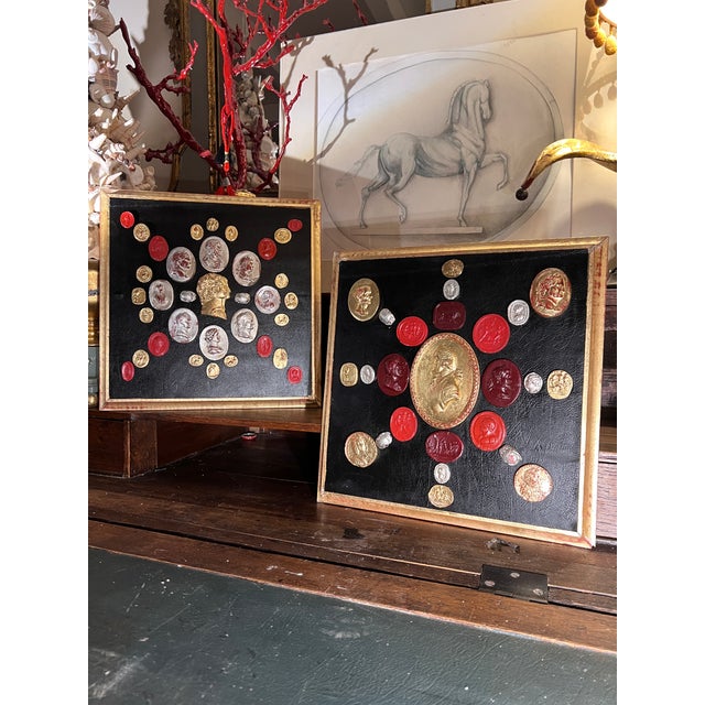 Pair of Venetian Baroque Style Gold & Silver Leaf Cameo Intaglio Classical Grand Tour Collection For Sale - Image 12 of 16