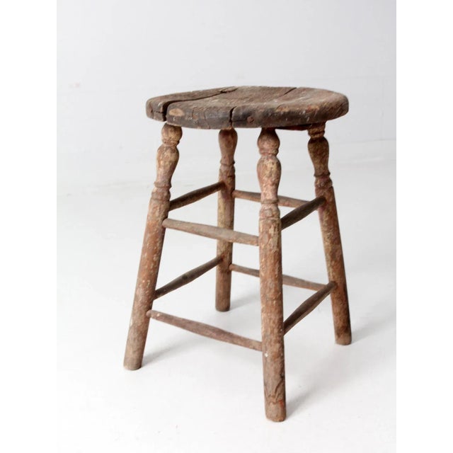 Wood Antique Rustic Wooden Stool For Sale - Image 7 of 12