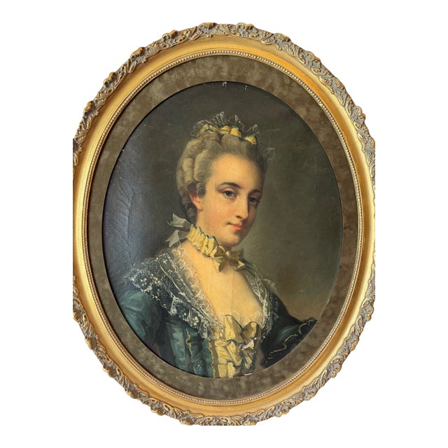 Antique French Noble Portrait, Mdm. Pompadour, Painting For Sale