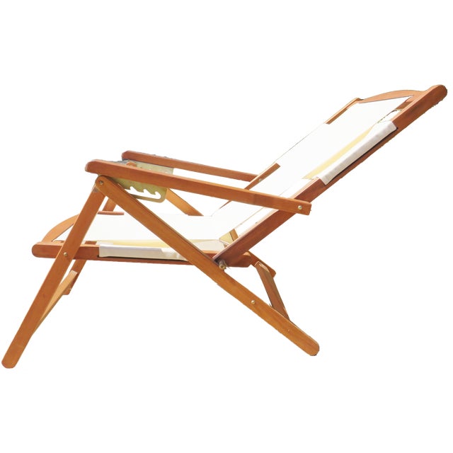 Mid 20th Century Coastal Chic Adjustable & Folding Canvas Deck / Beach Chair For Sale - Image 5 of 8