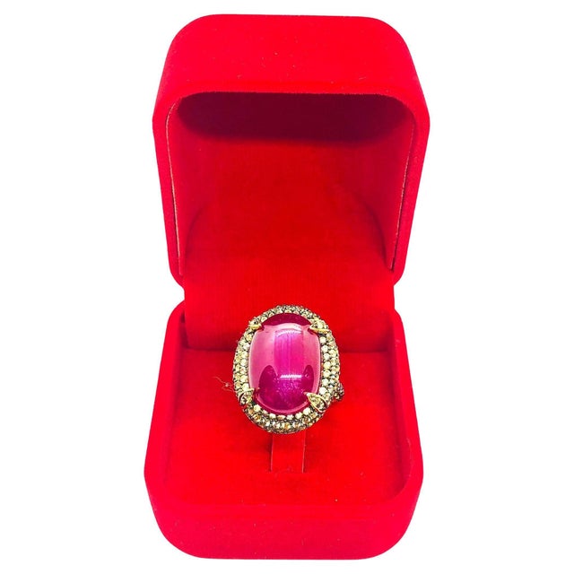 Bochic “Orient” Vintage Ruby & Yellow Sapphire Ring Set In 18 K Gold & Silver Natural Center Ruby 16.00 Carat Natural...