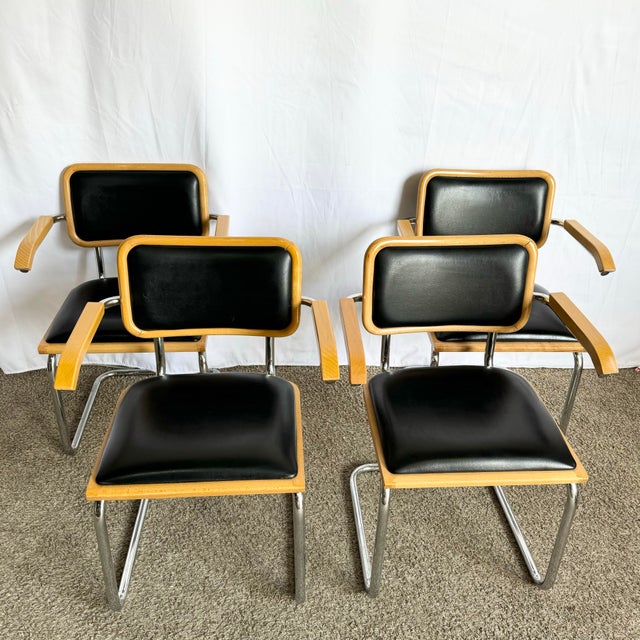 Mid-Century Modern Italian Mid Century Modern Black Vinyl and Chrome Cantilever Chairs - Set of 4 For Sale - Image 3 of 10