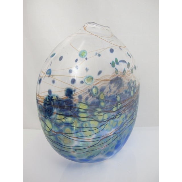 Vintage studio art glass vase by renowned American glass artist, Donald Carlson (American, California/Oregon). Spherical...