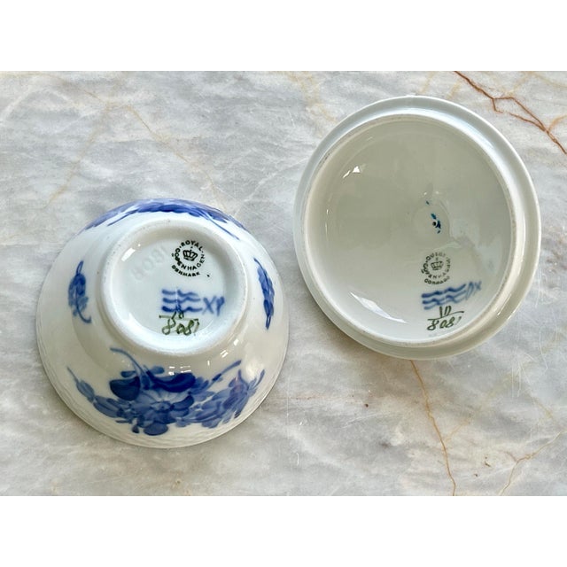 Mid 20th Century Mid 20th Century Royal Copenhagen Braided Blue Flower Sugar Bowl & Cup For Sale - Image 5 of 9