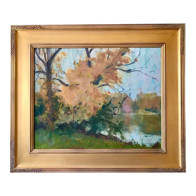 Vintage American Impressionist Oil Painting New England Fall Colors by Harry Barton 22" X 26" For Sale