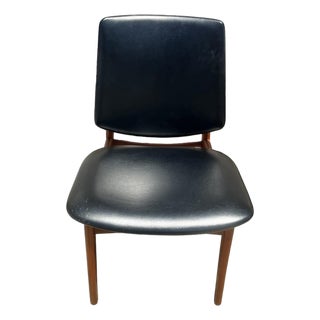 Pair of Danish Modern Teak Dining Chairs With Original Black Vinyl Upholstery, Denmark, Circa 1960s For Sale