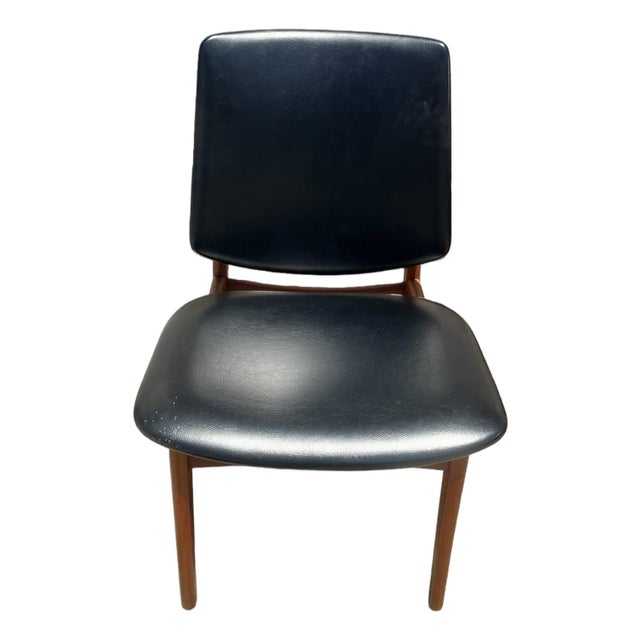 Pair of Danish Modern Teak Dining Chairs With Original Black Vinyl Upholstery, Denmark, Circa 1960s For Sale