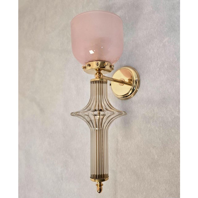 1990s Pair of Pink and Beige Murano Glass Sconces For Sale - Image 4 of 12