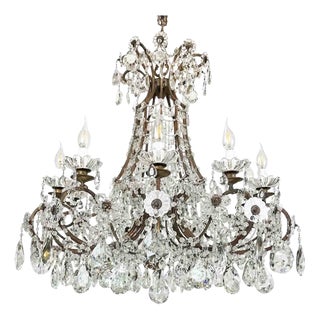 Italian Beaded Crystal 10-Light Dining Room Chandelier, 1950s For Sale