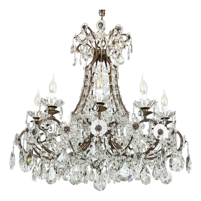 Italian Beaded Crystal 10-Light Dining Room Chandelier, 1950s For Sale