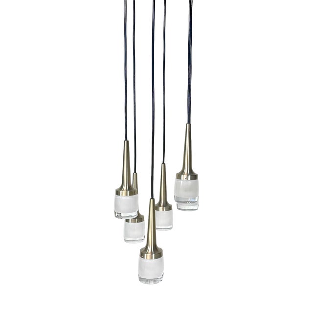 Large Cascade Hanging Lamp with Six Glass and Brass Lights from Staff Leuchten, 1960s For Sale