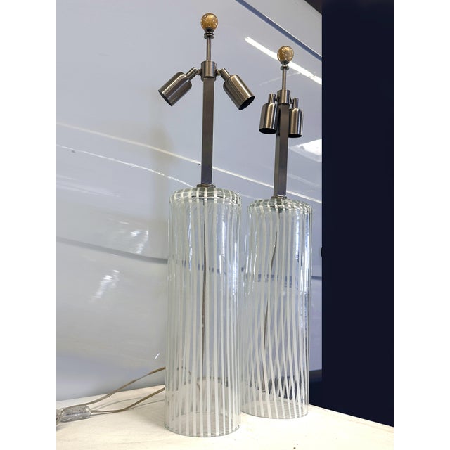 2010s Set of Two Milky-White “Canne Di Filigrana” Filigree Rods Murano Glass For Sale - Image 5 of 6