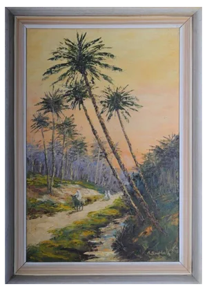 O. Birkholz, Scene with Palm Trees, Oil Painting