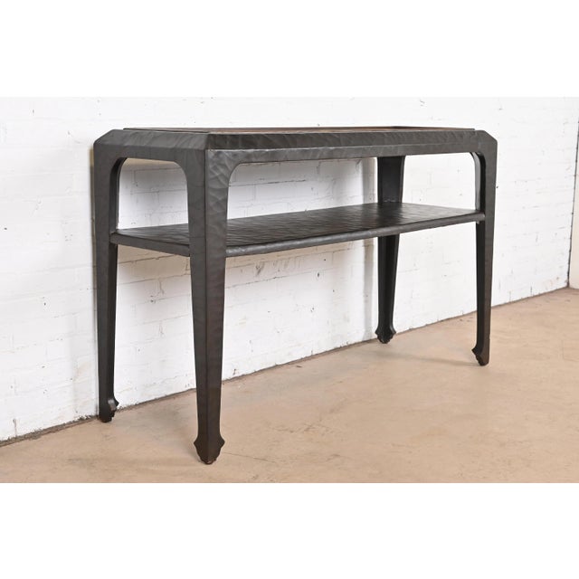 Baker Furniture Company Baker Furniture Hollywood Regency Chinoiserie Lacquered Bamboo Top Console Table For Sale - Image 4 of 12