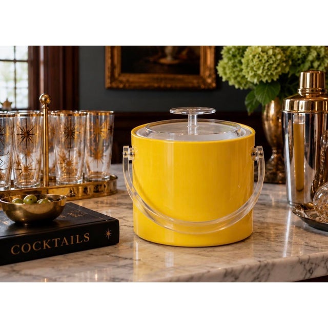 Plastic Vintage Georges Briard Yellow Ice Bucket, 1970s Lucite Handle, Mod Barware For Sale - Image 7 of 7