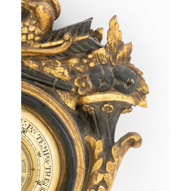 Gold Italian Baroque Style Ebonized & Gilt Barometer For Sale - Image 8 of 11