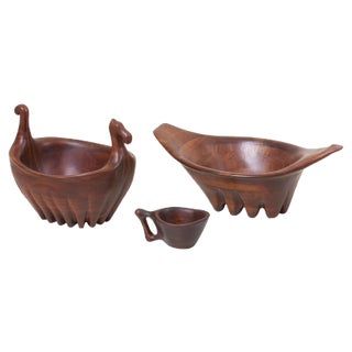Large Bowl and Cup in Walnut by Lee Swennes, USA, 1960s, Set of 3 For Sale
