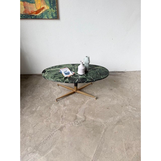Green Marble and Brass Coffee Table attributed to Michel Kin for Arflex, 1960s For Sale - Image 9 of 18