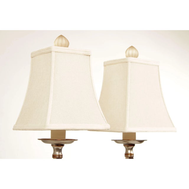 Metal 1990s Modern Neoclassical Style Chrome Two-Light Table Lamps (B) - A Pair For Sale - Image 7 of 13