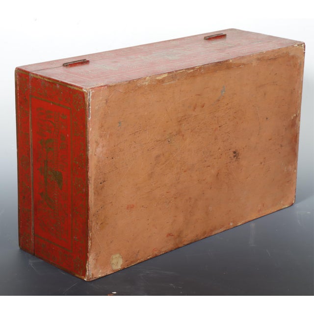 Antique Early 19th Century Chinese Export Scarlet Red Lacquer & Gilt Wood Table Box For Sale - Image 9 of 9
