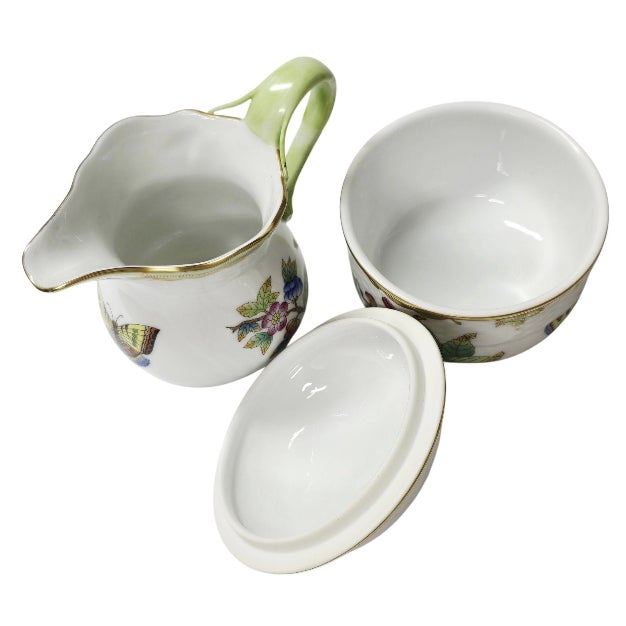Vintage Herend Queen Victoria Vbo Hand-Painted Porcelain Tea & Coffee Service - Set of 4 For Sale - Image 13 of 18