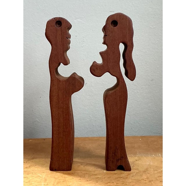 Vintage Abstract Lovers Wood Sculpture For Sale - Image 11 of 12