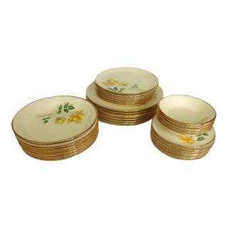 Mid 20th Century Dinnerware Setting for 8 by Simplicity, Yellow Rose Pattern, Plates and Bowls Only- 37 Pieces For Sale