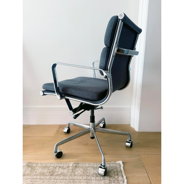Modern Dark Gray Padded Fabric Modern Office Chair For Sale - Image 3 of 6