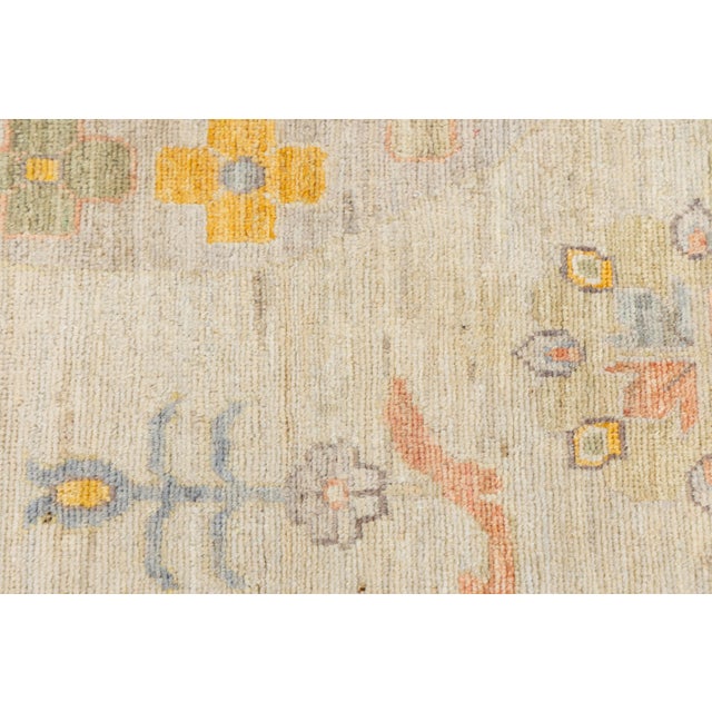 Modern Khotan Style Hand-Knotted Wool Rug - Pastel Geometric Medallion Design For Sale - Image 4 of 11