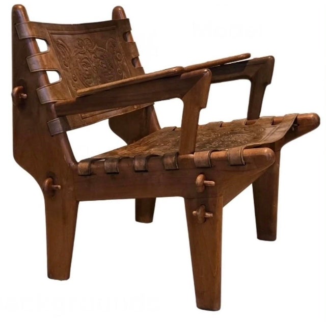 Brown Mid-Century Modern Tooled Leather Sling / Safari Lounge Chair by Angel Pazmino, Ecuador, C. 1960s For Sale - Image 8 of 11