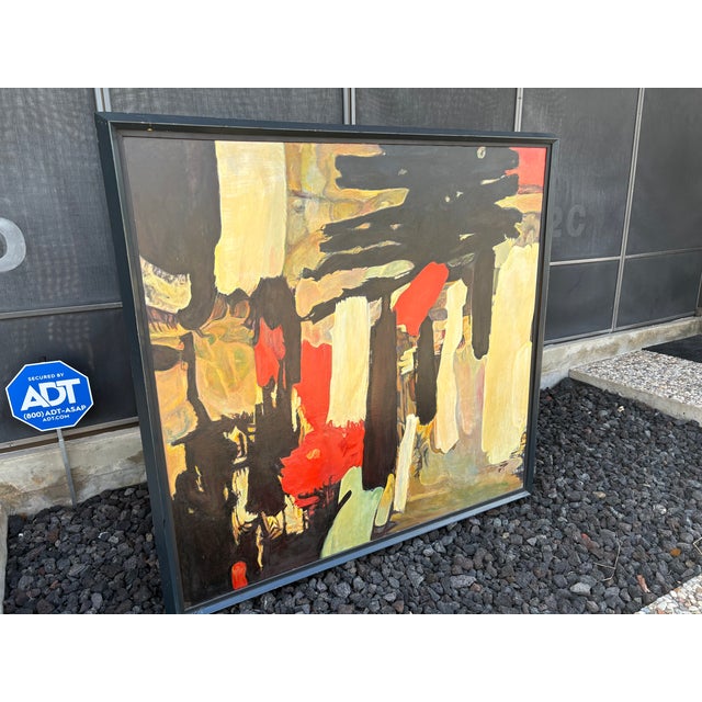 Red 1950s Abstract Modern Framed Oil Painting on Canvas For Sale - Image 8 of 16