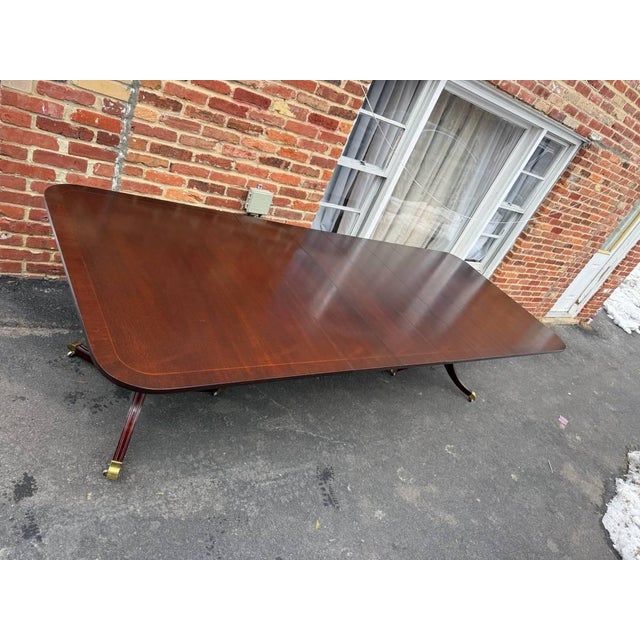 Kindel Oxford Georgian Style Mahogany Double Pedestal Extension Dining Table With 4 Leaves For Sale - Image 10 of 17
